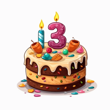 3rd of birthday cake, Clipart, Vector Style, Logo design, White Background
