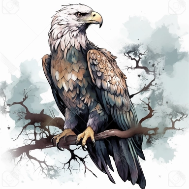 vector art, logo design, Bald Eagle on the branch drawing, Bald Eagle on the branch clipart, transparent background, 4k quality, flawless drawing , Alebrije, abstract, Illustrators, by Sabbas Apterus