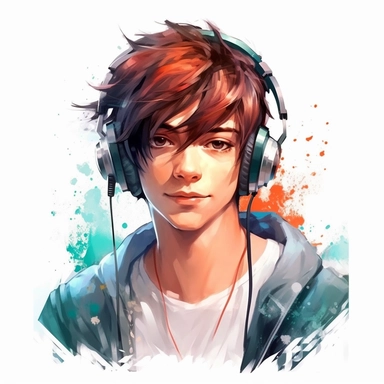 beautiful stunning handsome cute anime gamer young man, paint art style, clipart, white background, superrealistic, one of a kind