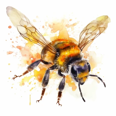 one bee honey on a white background, Watercolor clipart, in the style of texture-rich compositions, pictorial fabrics, white background, anna dittmann, multi-panel compositions , no watermark, text, words, paintbrush, typography, the images do not stick together