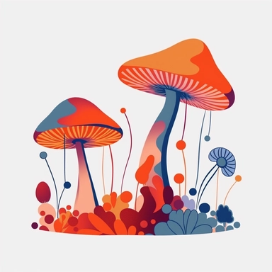 60s and 70s vibes psychedelic clipart retro groovy mushrooms abstract trippy art illustration watercolor drawing , a mushroom, a storybook illustration, 2d flat design, simplistic iconography, simple white background, paid art assets, simple shading, recognizable, without text, trending on behance, ecological art