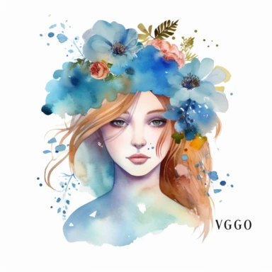 zodiac sign Virgo, flowers, face, watercolor Clipart, blue watercolor, modern design, isolated white background, 8k,