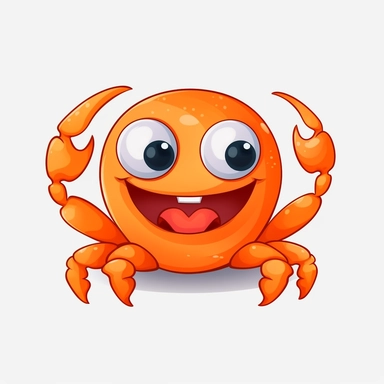 Cute little cartoon crab clipart, orange, happy, stunning design, HD, no text, no writing, no watermark, white backdrop