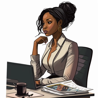 beautiful, young black woman, real estate agent sitting at her desk working clipart