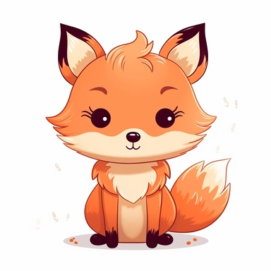 red fox clipart, kawaii, monochromatic, white background
