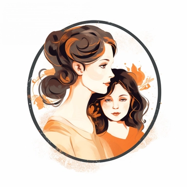 cameo clipart, mom and teen daughter, white background