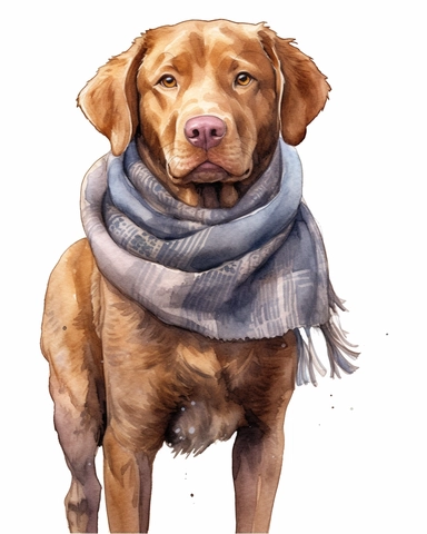 detailed watercolor Chesapeake Bay Retriever with scarf realistic clipart