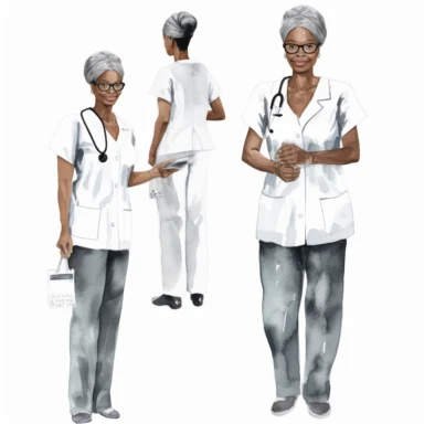 single black woman nurse watercolor clipart. Full body