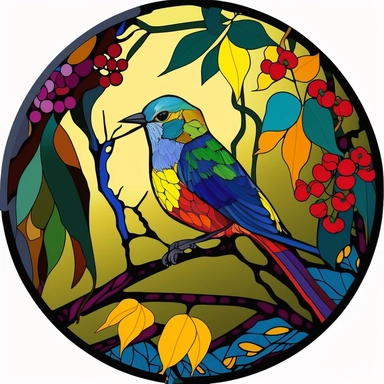 Exotic Bird Colorful Stained Glass Circle Clipart,