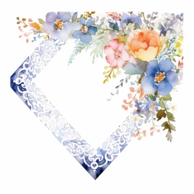 Watercolor Lacy Floral Corners Clipart, white isolated background, space out, hd