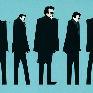 a set of postmodern black line clipart inspired by Reservoir Dogs and Pulp Fiction