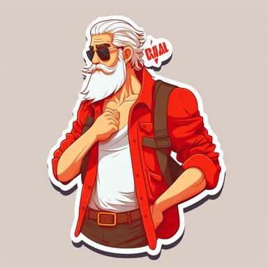 vector sticker design, anime style Santa wearing Prada clipart, white background, flat colors
