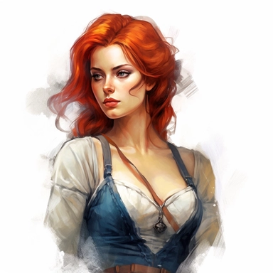 beautiful stunning pretty young woman as Triss from The witcher character, paint art style, clipart, white background, superrealistic, one of a kind