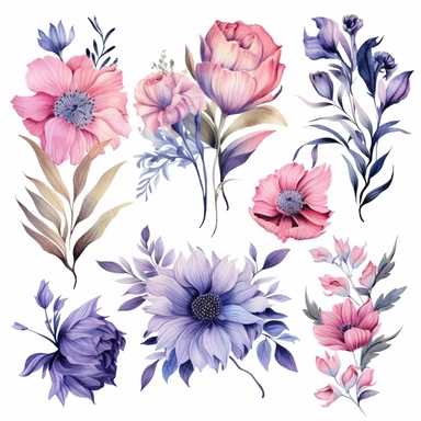 Boho Flowers PNG, Watercolor Floral Clipart Bouquets, Elements, Commercial Use, Digital clipar