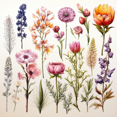 Everlasting flowers, high level watercolor, hyper realistic cartoon, clipart, white background, 8k, ultra detailed clipart