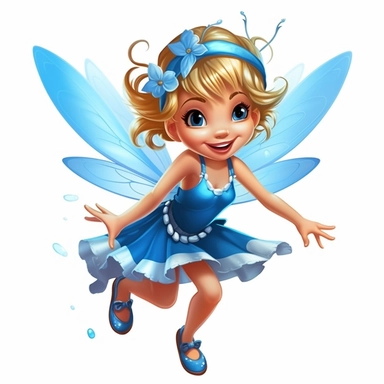 clipart of a mischievous fairy with bright blue wings and a twinkle in her eye. She loved playing pranks on the other fairies in the village and was always up for a new adventure.