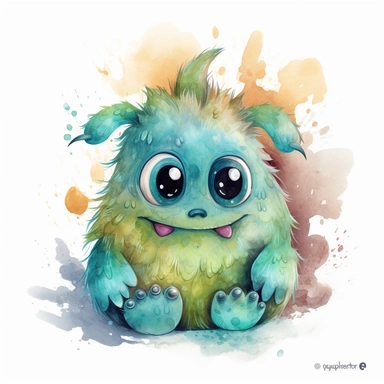 cuddly, super soft looking monster, clipart pictute, childrens book illiustraition style, hd, 8k, turquois, brownish, blueish, greenish, , isilated white background , watercolors