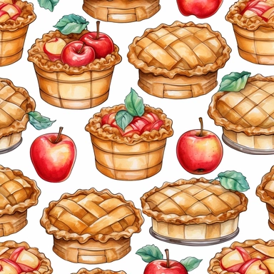 Apple pie repeating patterns full Whole Pie for wallpaper in watercolor in medieval cartoon grunge style clipart on white background