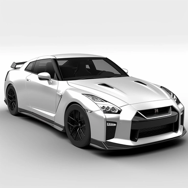 Black and white clipart of a 2020 Nissan GTR, full car view, high resolution