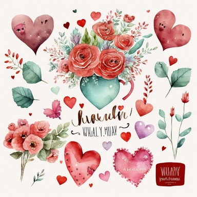 watercolor happy valentines day clipart