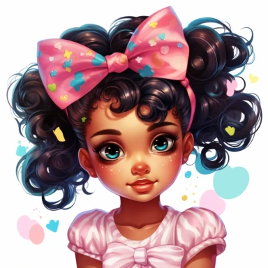 imagine adorable beautiful young black girl with ponytails and hairbows clipart vibrant colors, kawaii style with multiple poses ar 8:10 v5.1