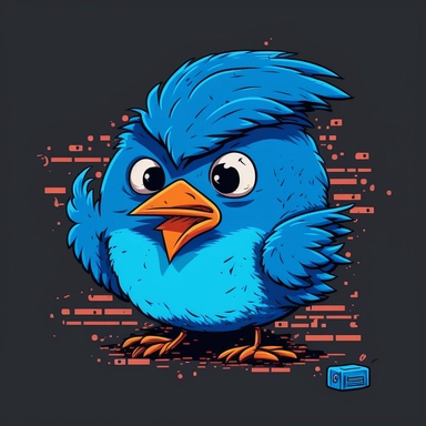 logo that combines the word ‘blue’ with the Twitter bird brand, ’80s low-budget film production company, CorelDRAW clipart CD, LOL