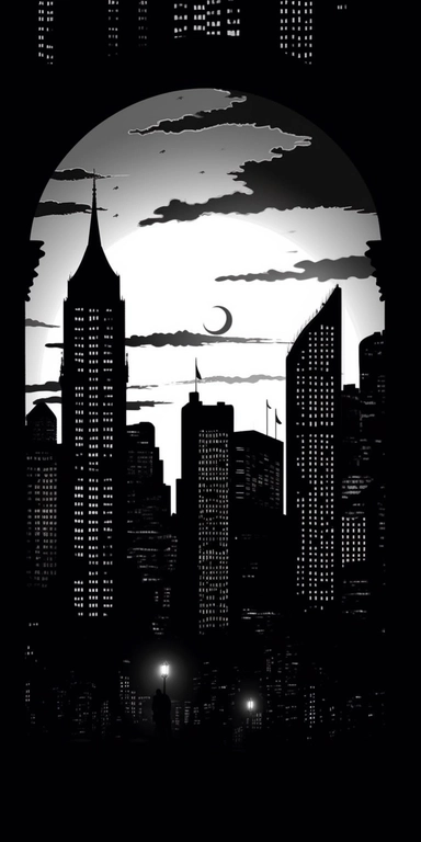 a vector clipart silhouette of the new york city skyline in an arch with 6 sky scrapers