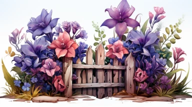 a watercolor floral wooden fence clipart photo-realistic, ultra sharp, ultra sharp focus, ultra detailed focus, simplicity, higher coherence, minimalism, ultra detailed, hyper realistic details, beautiful, modern, OC rendered, 32k uhd , insane details, intricate details, Photoshoot, Depth of Field, captured with Phase One XF IQ4 camera , 200 Mega Pixel lens,