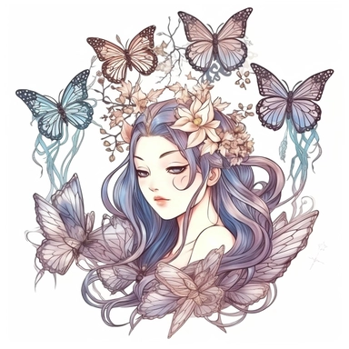 Clipart of winter fairy butterflies and flowers, in the style of watercolour, clean outline, magical, enchanted,