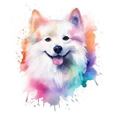 American Eskimo Dog dog, water color style, clipart, white background