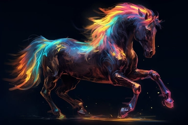by ryohei hase, full body horse, neon colors, ultra detailed, clipart design graphic, vector, contour, 32k, black background,