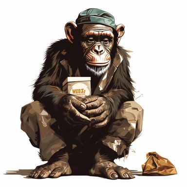chimpanzee sat on the street begging for money clipart image