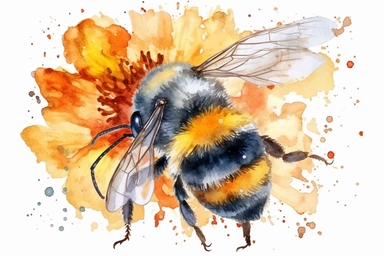 Aquarelle Bumble Bee Clipart a poppy flower, detailed painting, white background, single design, isolated white background, 8k, spaced out