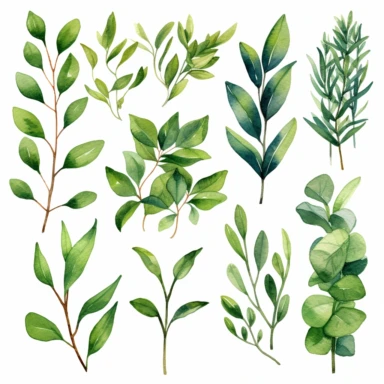 greenery watercolor clipart 12 by 12 inches in white background