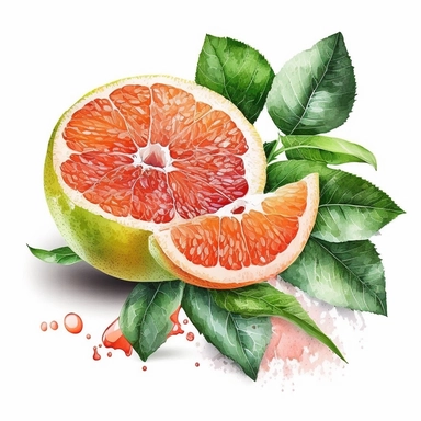 Watercolor one grapefruit branch Clipart, citrus grapefruit, vibrant color, high details, white background, no text