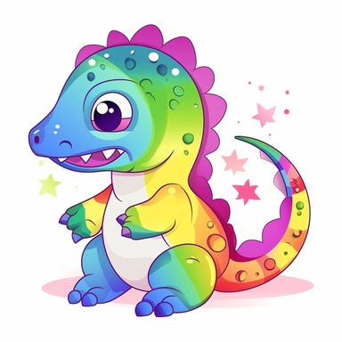 Baby Dinosaurus rainbow colors sublimation clipart, vector, illustration, 2d, flat colors, isolated background