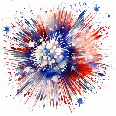 Patriot Firework For 4th Of July Watercolor Sublimation Clipart,Cartoon,hyper realistic, intricate detail, illustration style,high solution,on the white background