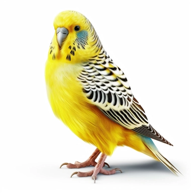 realistic detailed yellow budgie, clipart, white background, no caption, no text