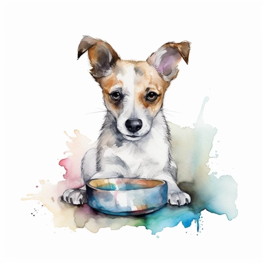 Watercolor dog bowl clipart, white isolated background, space out, hd