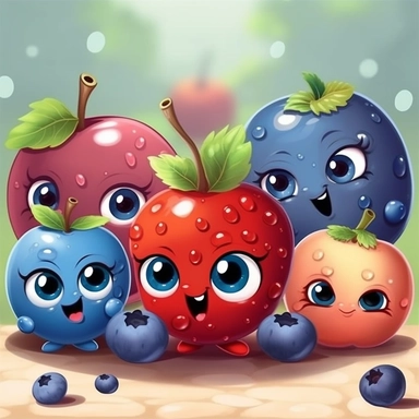 happy blueberry with apple friends and strawberry friends in juicy park clipart 8 HD