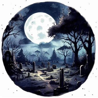 halloween graveyard, watercolor, clipart, white background, grotesque, sketchfab, under the moonlight, eerie color scheme, dark scary colors, closeup