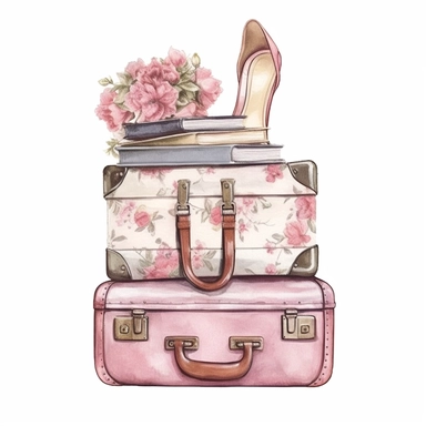 hand drawn , watercolor, hyper realistic, white background, white margins, 16k, ultra detailed clipart, cut out image, hand-drawn, ultra HD, sharp and clean art a vintage cruise ticket with delicate floral , capturing the romantic and feminine aesthetics often associated with vintage fashion and travel. light pink pastel