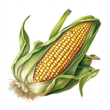 corn on the cob style children's book illustration full color only the cob detailed on a white background clip art