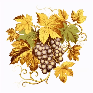 gorgeous golden classical retro antique grapes and grape golden leaves clip art for decorating wine bottles wine glasses on white background k8