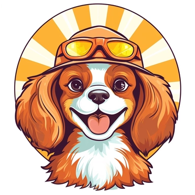 Bring the sunny vibes of summer to your designs with an adorable cartoon-style clipart of a Cavalier King Charles Spaniel enjoying the season against a clean white background. Envision a cute and playful Pomeranian with a big smile, bright eyes, and perha
