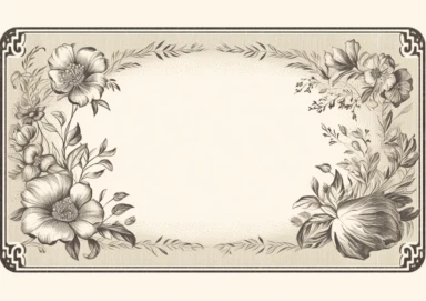 vintage inspired printable rectangle label with sepia colored border and hand drawn details. No text. Isolated clipart on solid white background