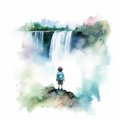 Niagara Falls childhood memory, water color style, clipart, white background