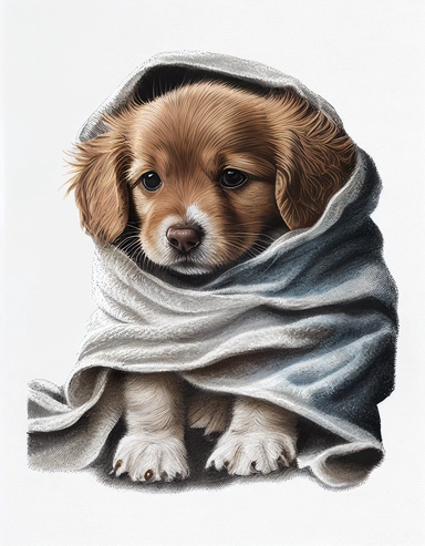 baby dog in a blanket, watercolor clipart, transparent background,