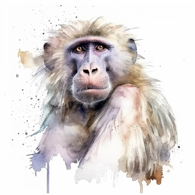 baboon, watercolor clipart, white background