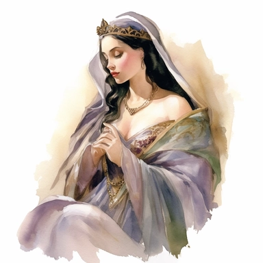 our creative journey through the splendid medieval era unfolds, we find ourselves immersed in a scene of timeless elegance and aristocratic charm. Envision a watercolor clipart that portrays a somewhat side view of a young lady of high nobility, exuding grace and beauty in every brushstroke. Her presence commands attention, and her attire captures the opulence and refinement of the medieval period. In this captivating watercolor clipart, the young lady stands tall, her figure turned slightly in 